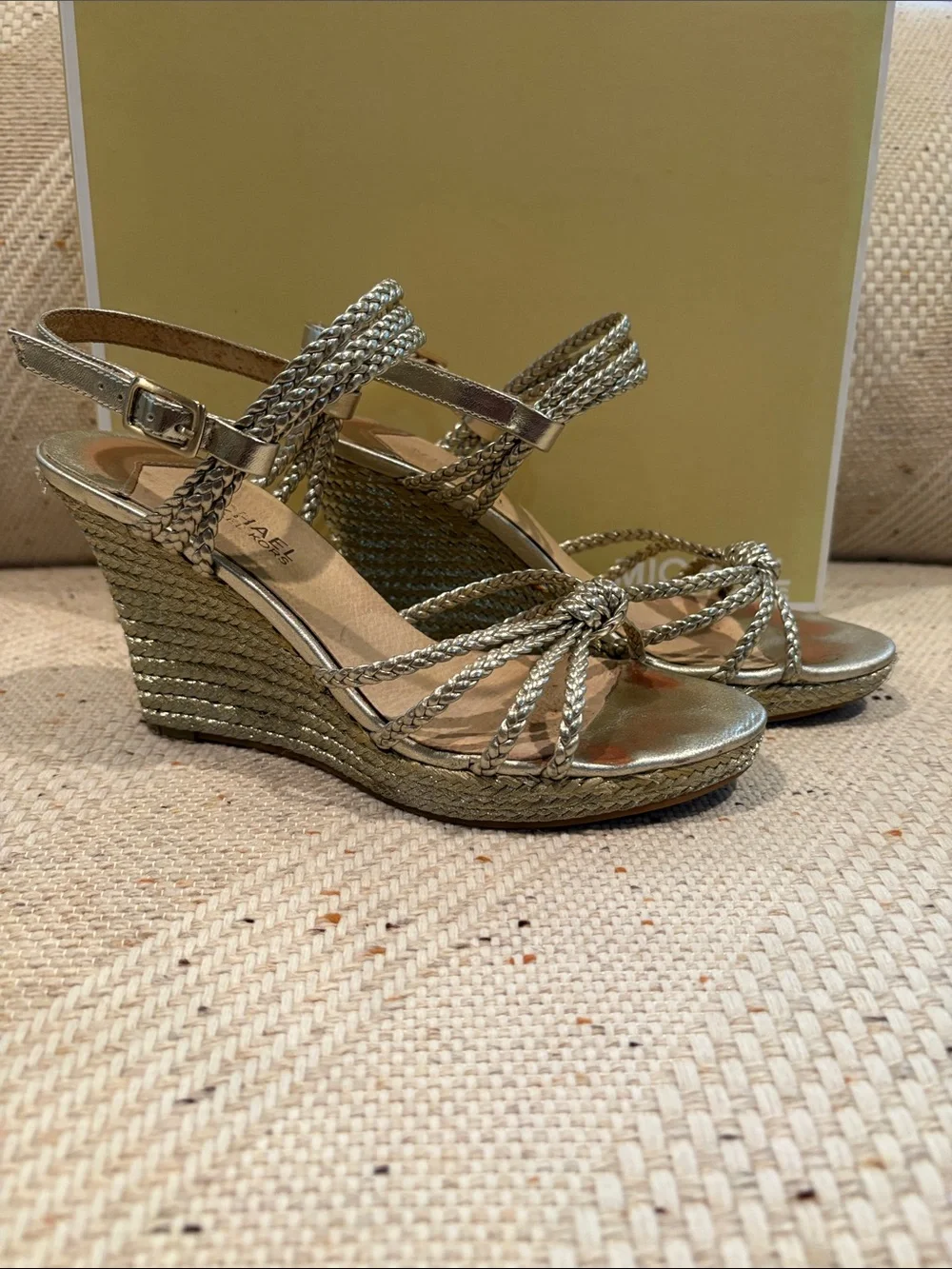 Michael Kors Metallic Gold Braided Wedge Sandals